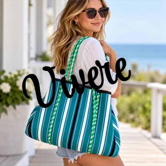Vivere Handbags - Vivere teal green striped woven